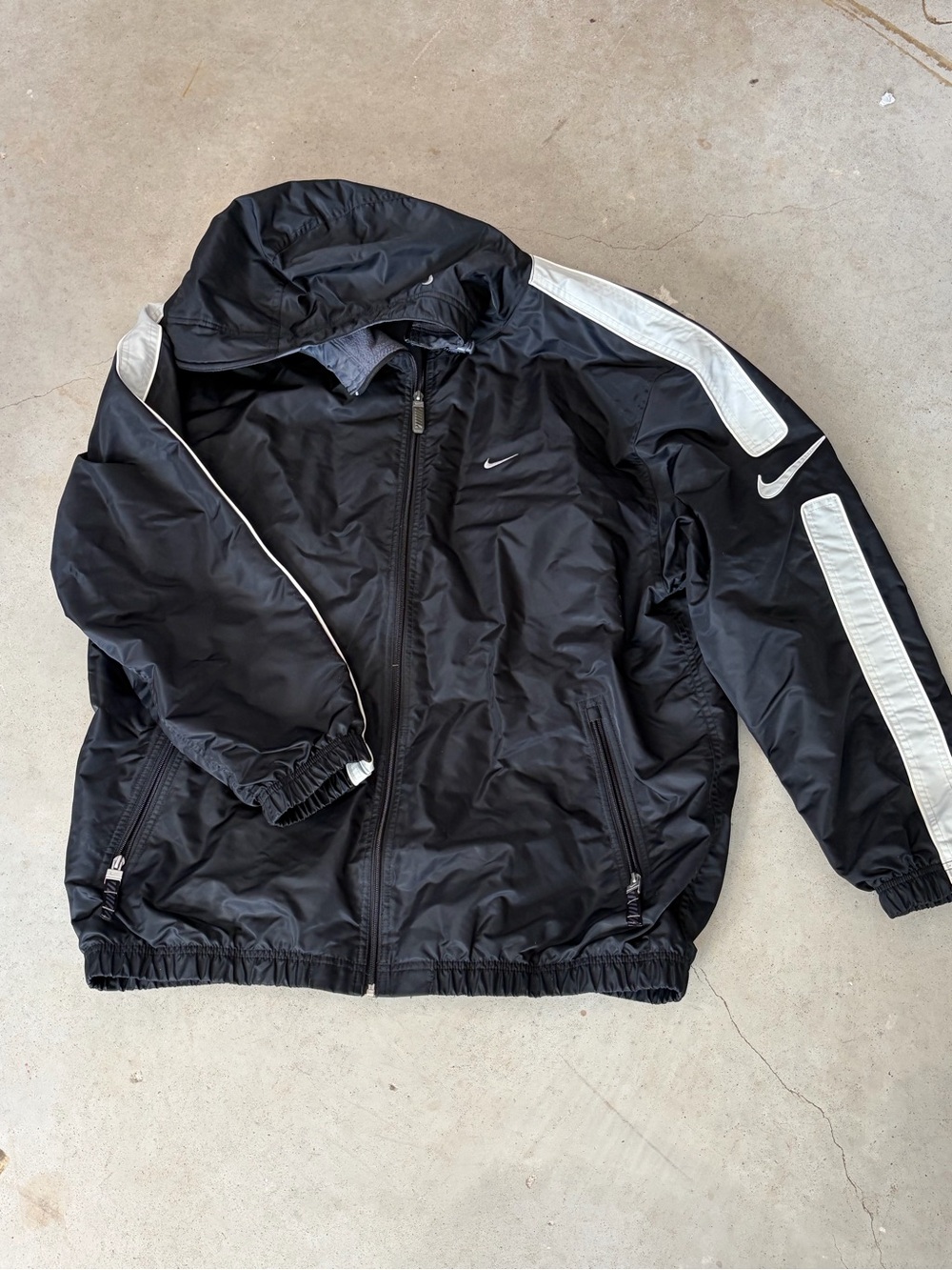 Vintage Y2K Nike Heavy Fleece Lined Hooded Jacket Coat Black White Mens L